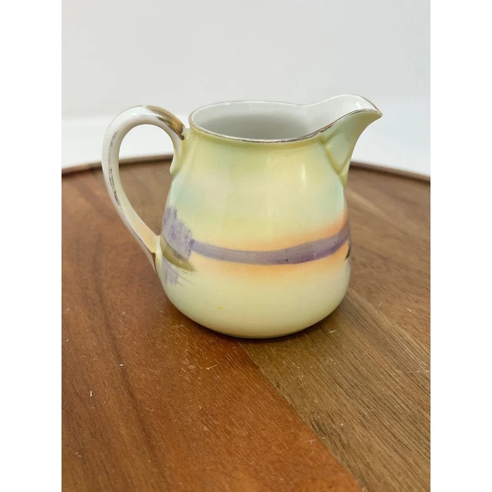 Vintage Hand‎ Painted Sugar Bowl Creamer Set Landscape Scene